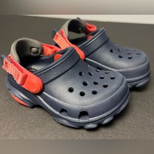 Crocs-Baby, Blue/Red/Grey, Velcro back strap, Size:4,‎ Pre-Owned